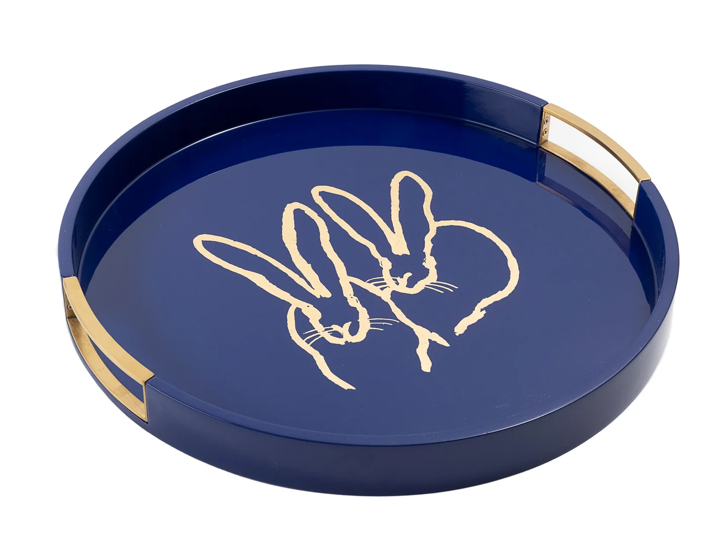 Bunny Drinks Cobalt Tray by Hunt Slonem