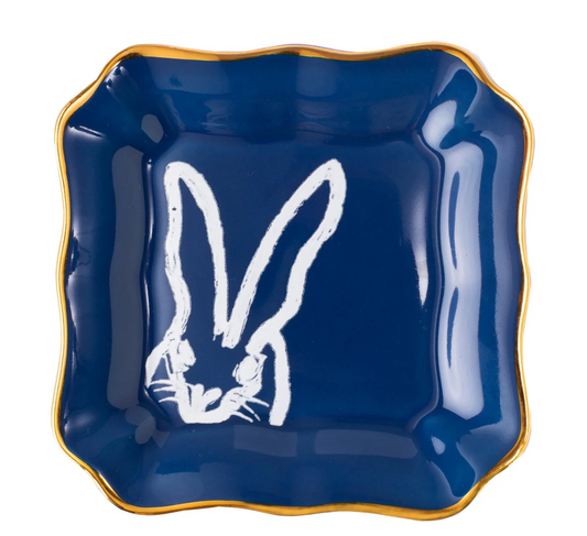 Bunny Portrait Plate with Hand-Painted Gold Rim - Blue