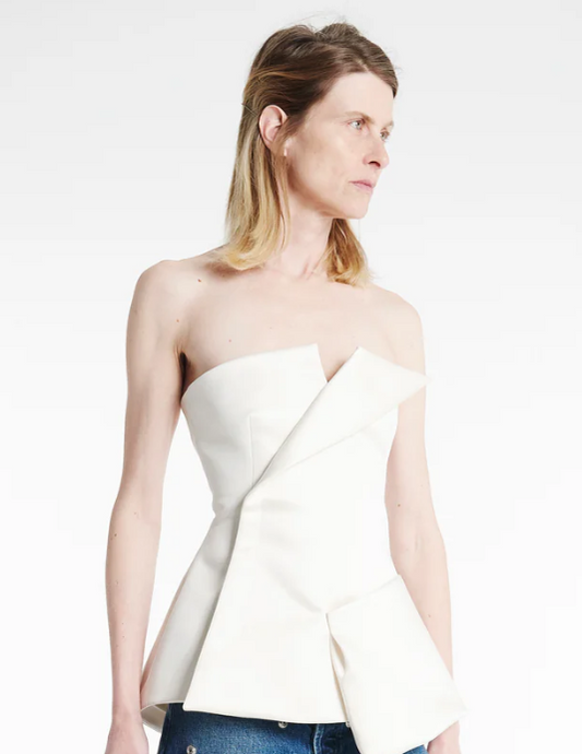 Corseted Tuxedo Top in Ivory by A.W.A.K.E. MODE