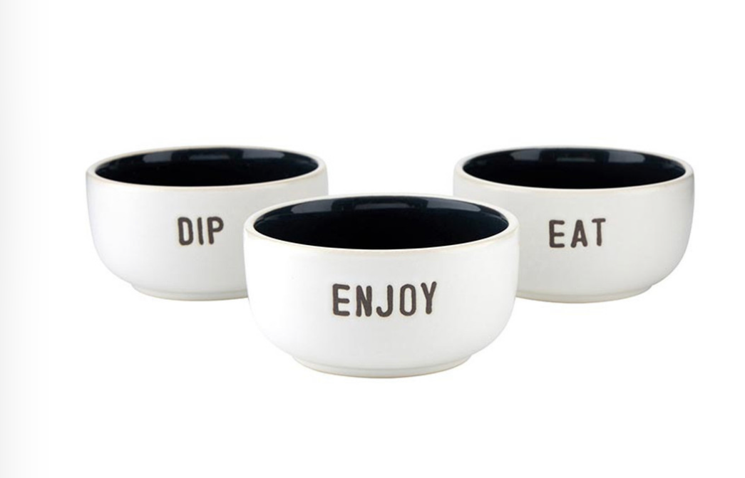 Ceramic Dip Bowl Set - Eat, Dip, Enjoy