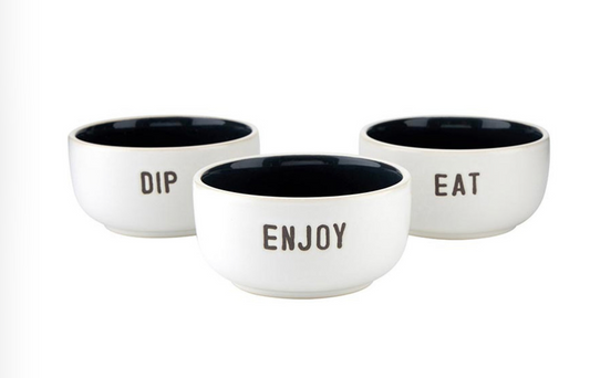 Ceramic Dip Bowl Set - Eat, Dip, Enjoy