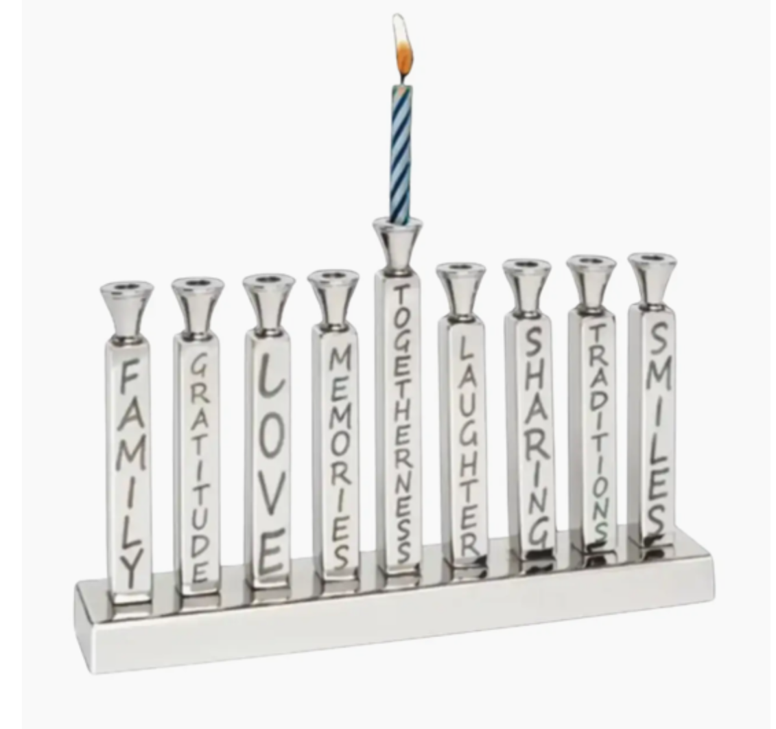 Silver Menorah with Inspirational Words