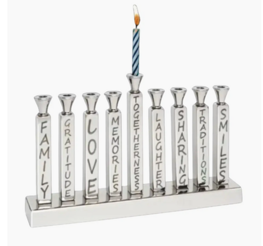 Silver Menorah with Inspirational Words