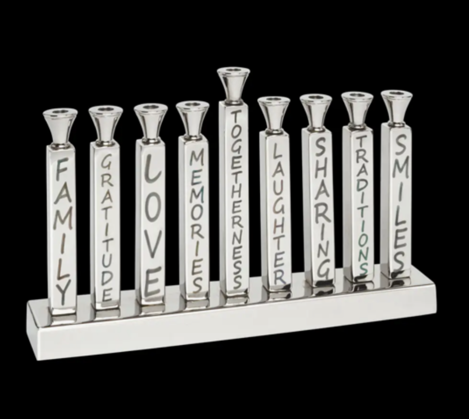 Silver Menorah with Inspirational Words
