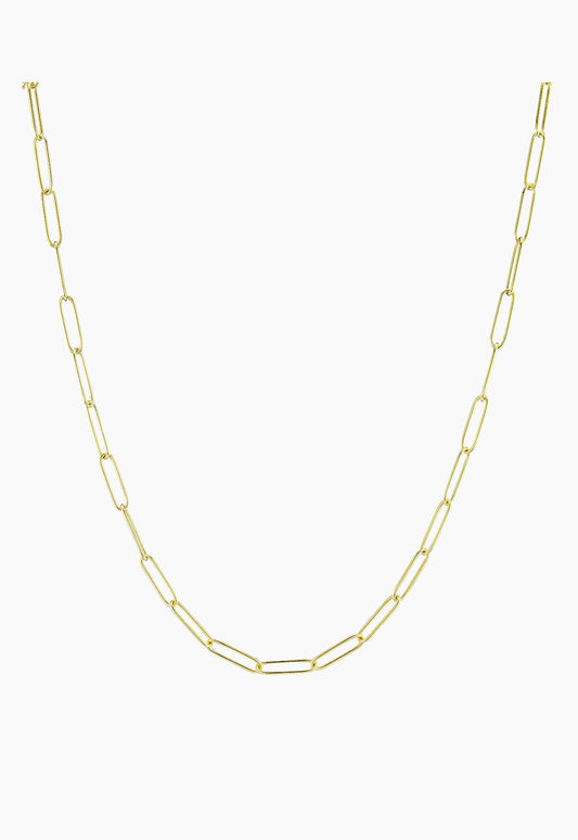18K Yellow Gold Paper Clip Link Necklace/18"