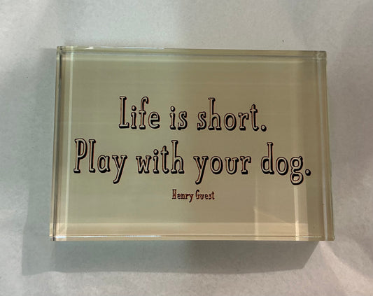 Glass Block - “Life is Short. Play with Your Dog” *Exclusive to Code Blue*