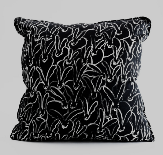 Rabbit Run Cotton Pillow, Black 22x22 by Hunt Slonem