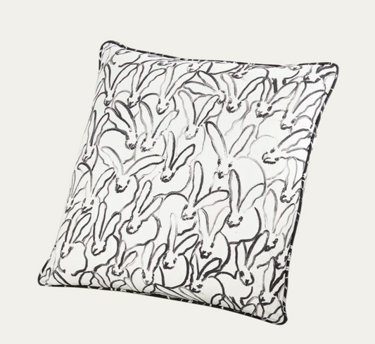 Rabbit Run Cotton Pillow, White, 22x22 by Hunt Slonem