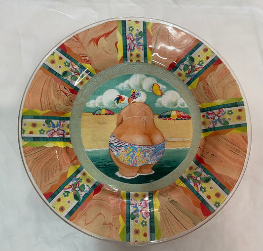 Handmade Decoupage Glass Plate “Bathing Beauty” *Exclusive*