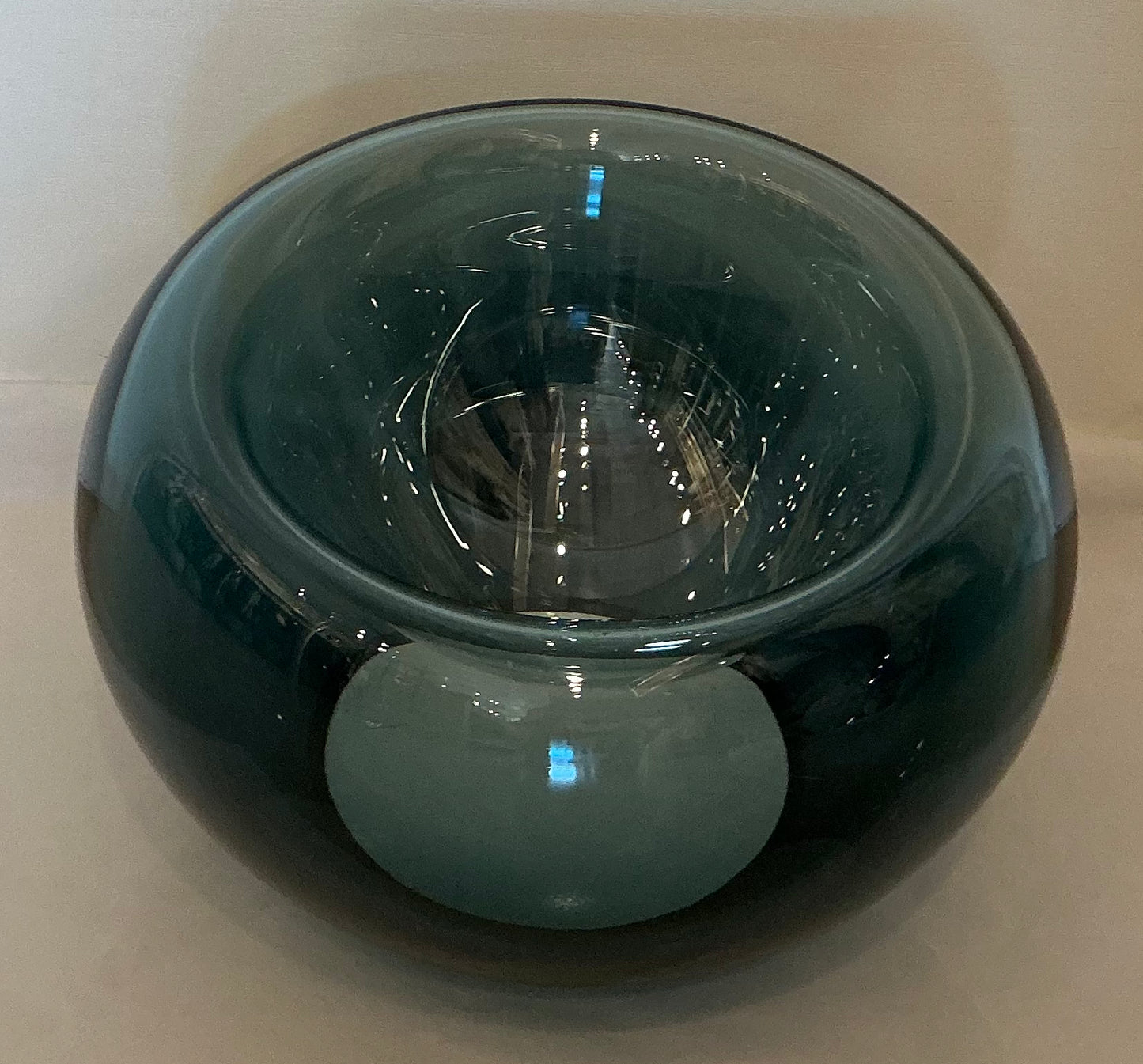 Caldera 9” x 13” Hand-Blown Glass Bowl in Steel Blue by Andrew Madvin