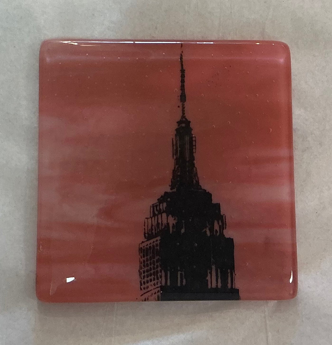 New York City Empire State Building Fused Glass 4" Coaster