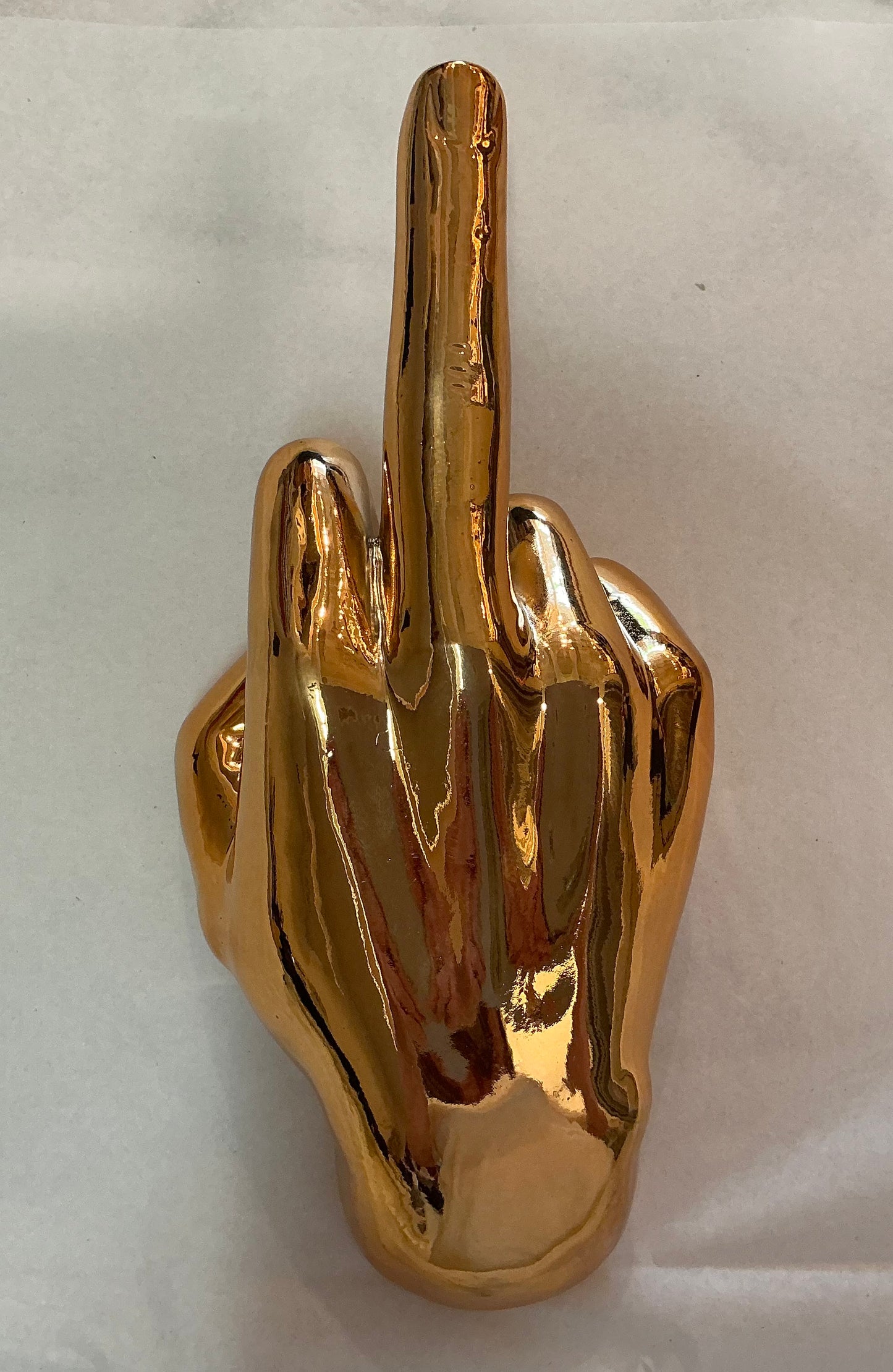 Gold Middle Finger Hand Wall Mount Sculpture - 8.5" Tall