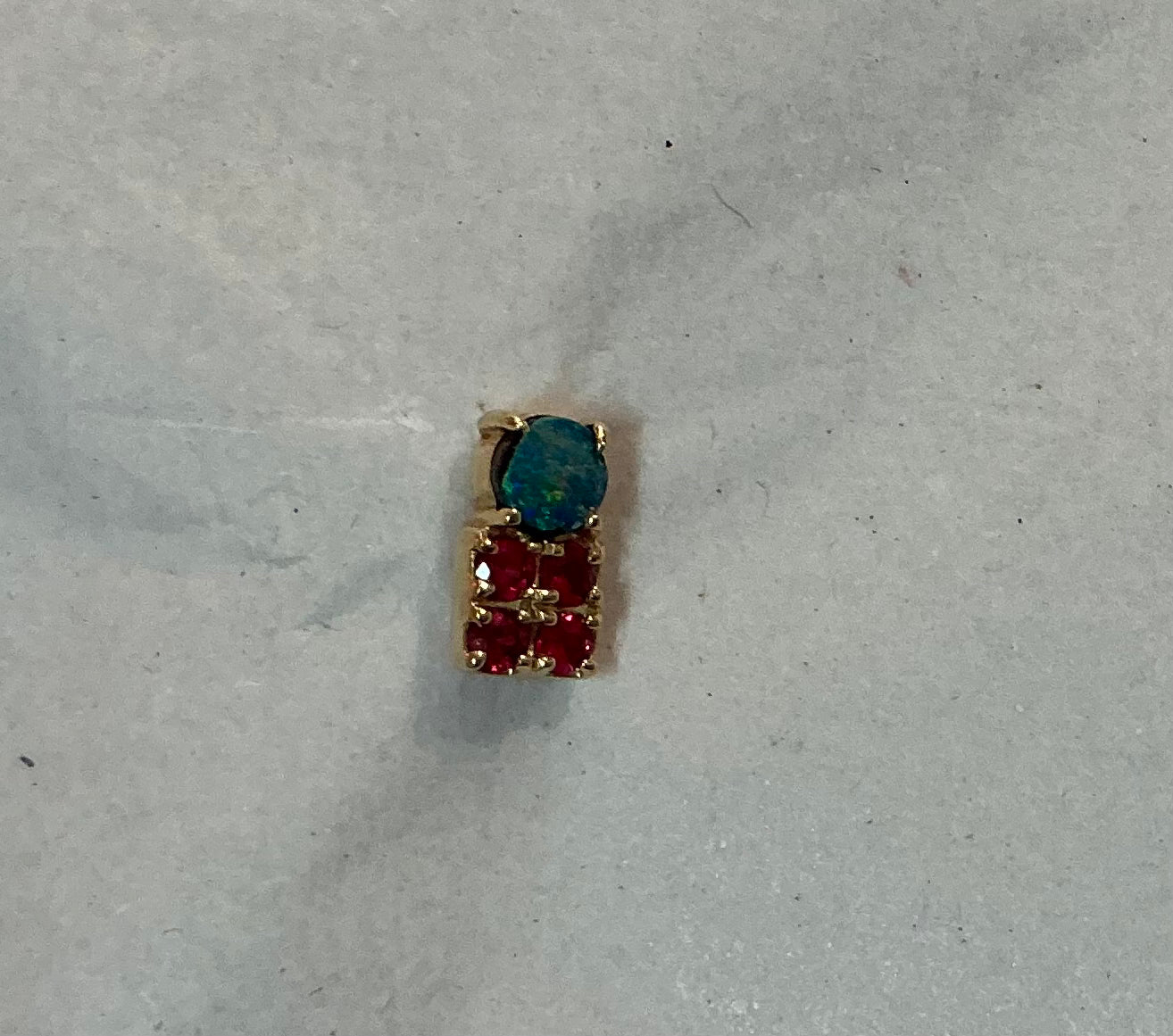 Opal and Tourmaline Ladybug Stud Earring