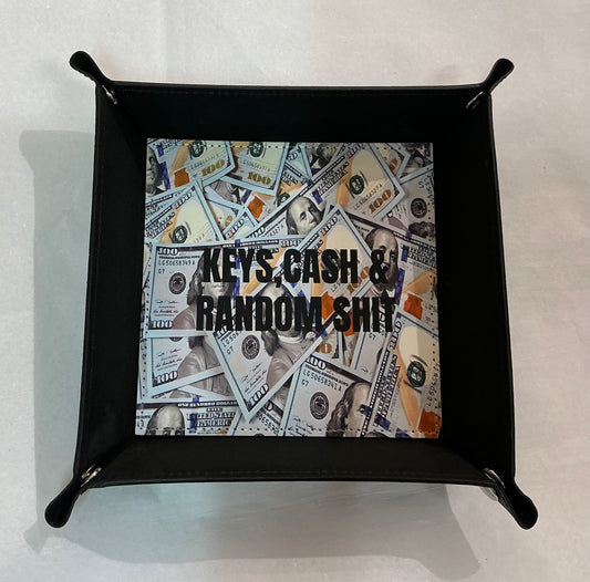 Handmade Leather Valet Tray- “Keys, Cash, and Random Shit” 6.5”
