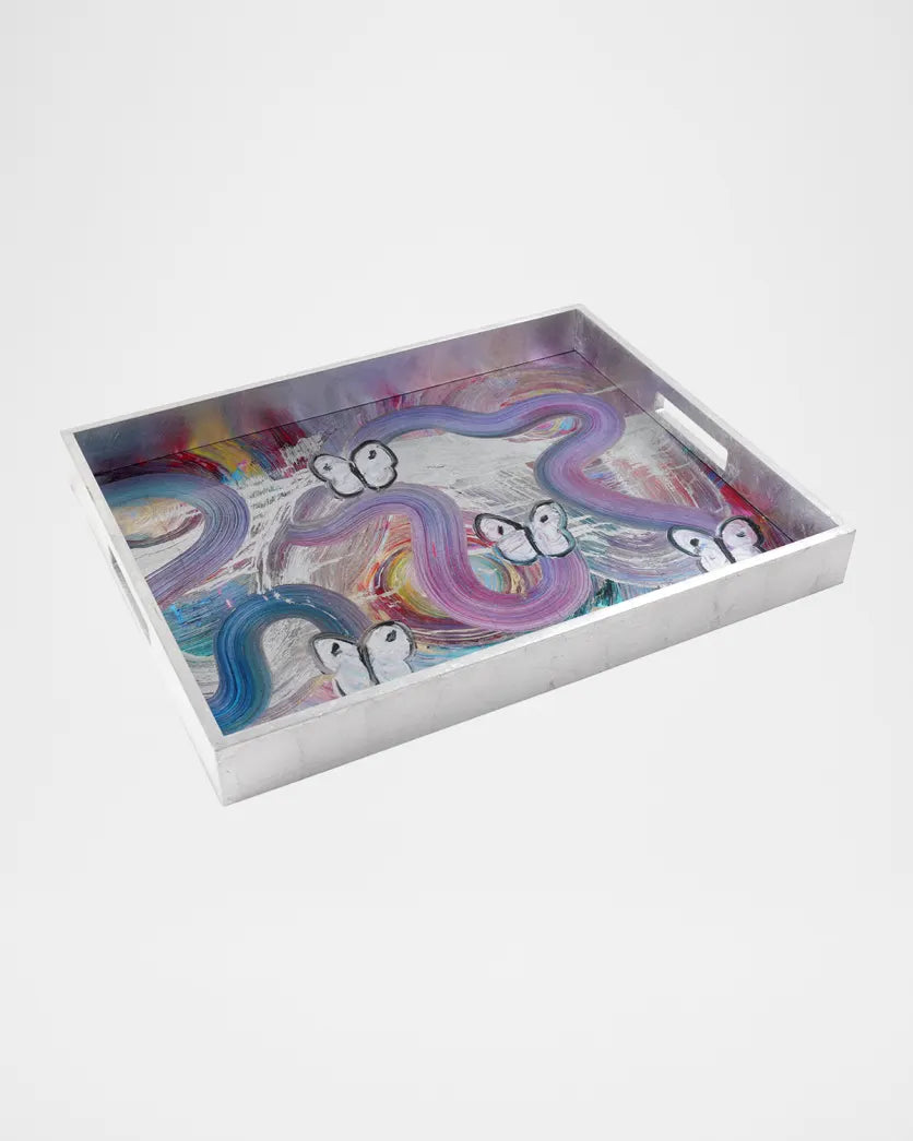 Butterfly Ribbon Silver Leaf & Lacquer Tray