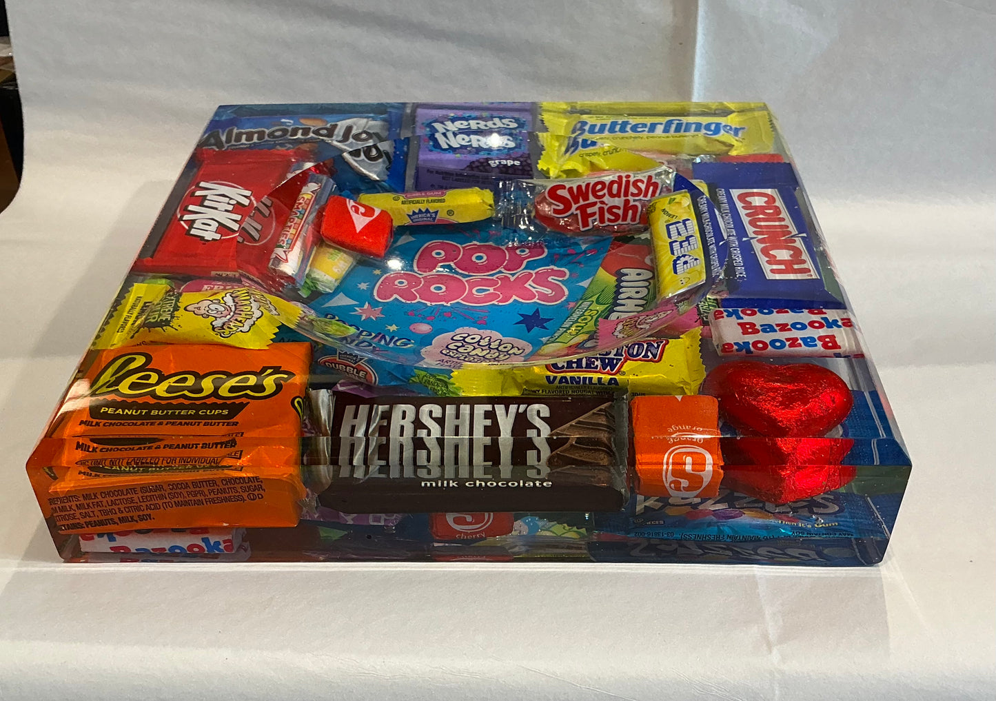 Handmade One-of-a-Kind Resin Block with Real Candy 8x8x2 in