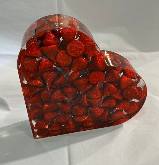 Handmade One-of-a-Kind Resin Heart Sculpture with Real Candy