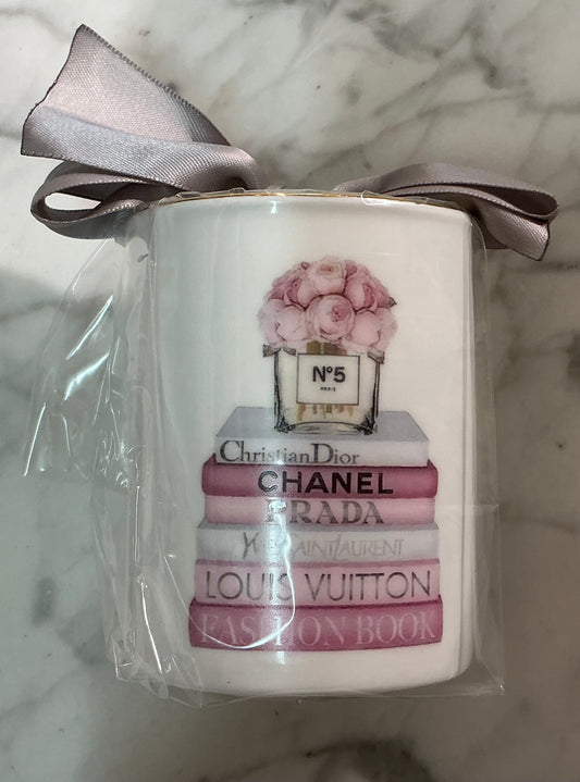 Pencil Cup Candle, Black Book Stack  , Pink