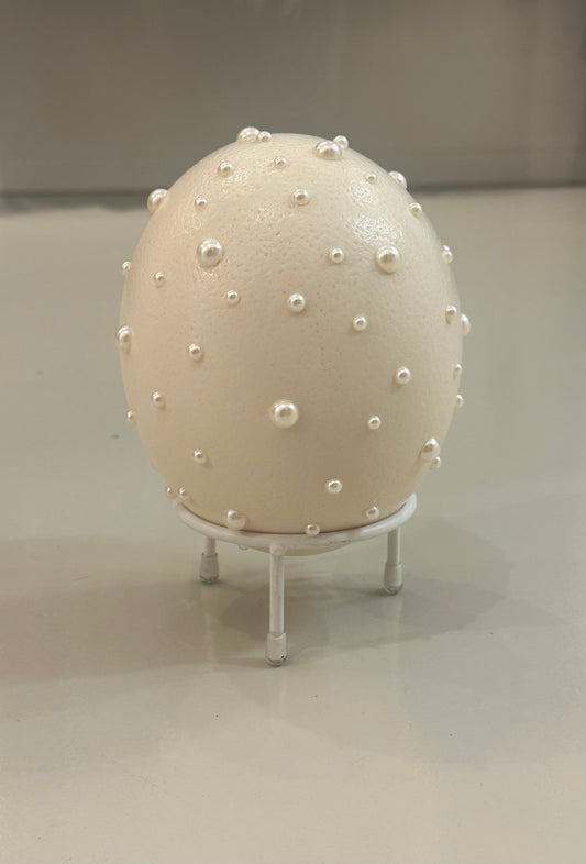 Pearl Imbelished Ostritch Egg on Stand Made in France