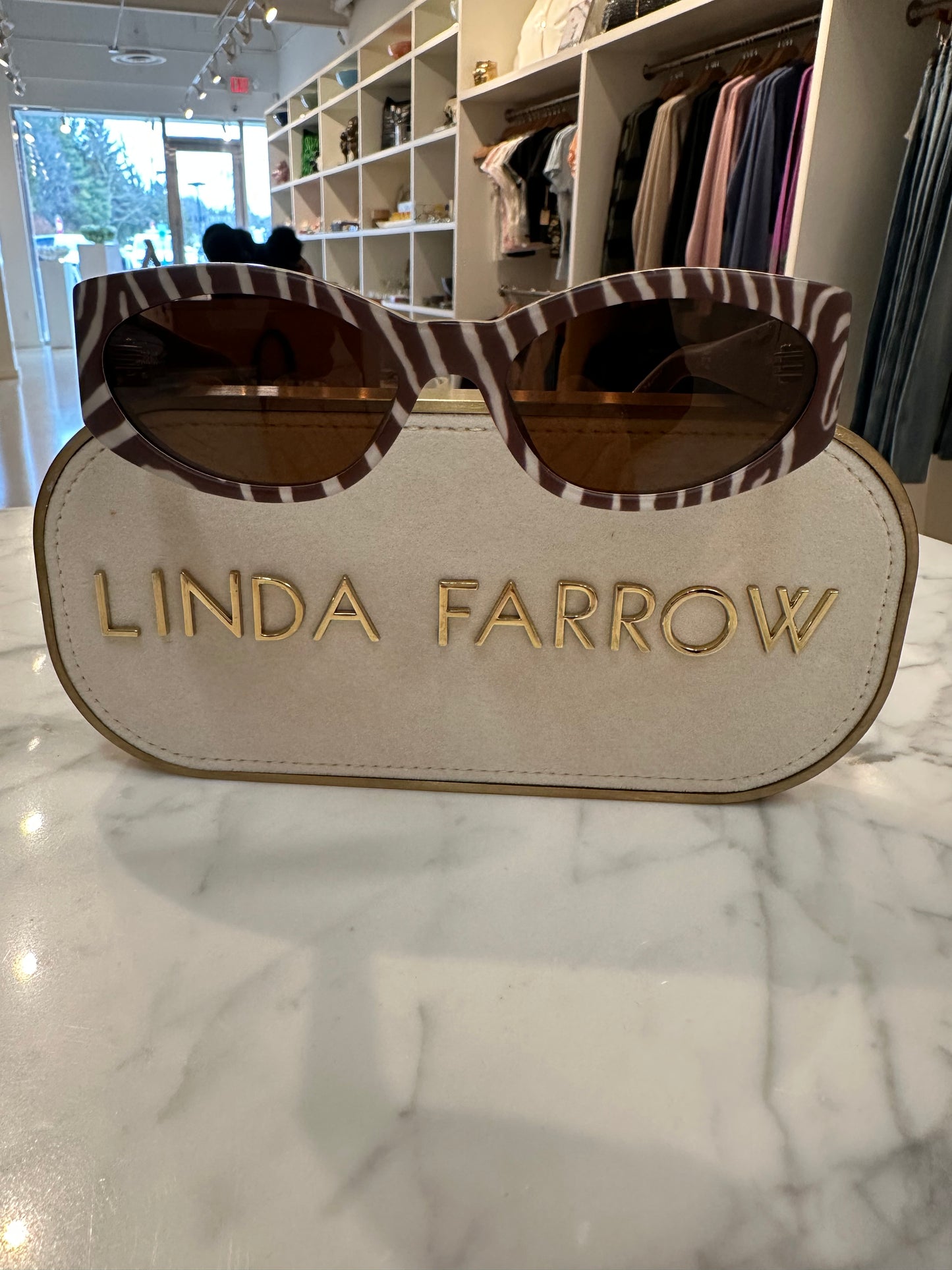 OVALO MATT BROWN & WHITE ZEBRA/MATT BLACK/BROWN SUNGLASSES by LINDA FARROW