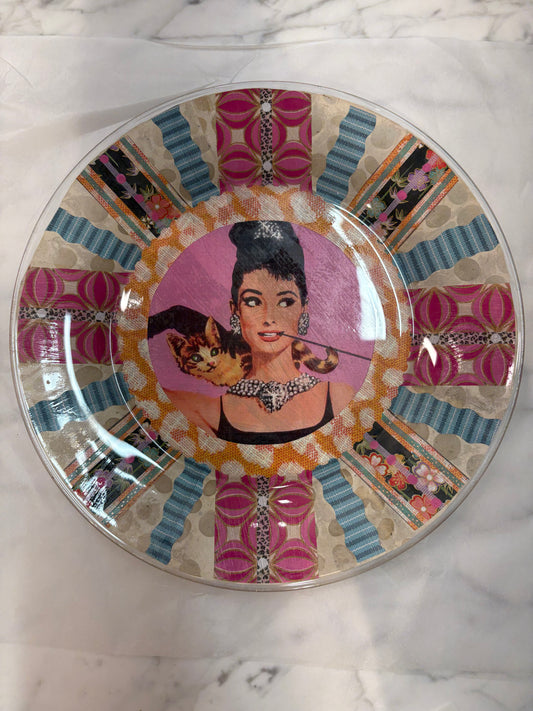 Handmade Decoupage Glass Plate "Audrey" *Exclusive