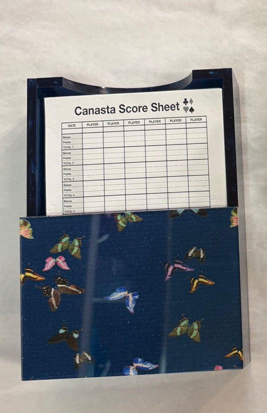Navy Blue Butterfly Canasta Spinner/Notepad Score Card Holder in Acrylic