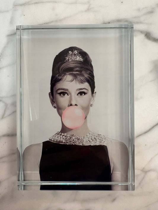 Glass Block - Audrey Hepburn-Bubblegum