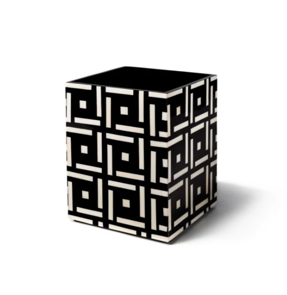 Domino Natural Bone and Wood Wastepaper Basket - Thumbnail 3