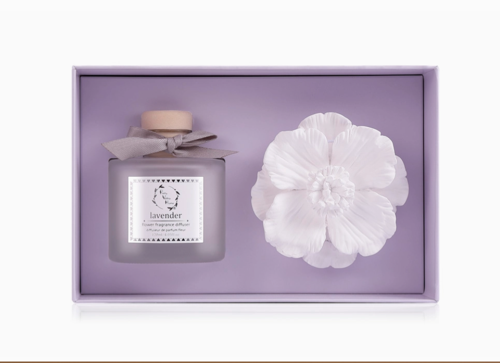 Marigold Ceramic Flower Diffuser Gift Set - Lavender