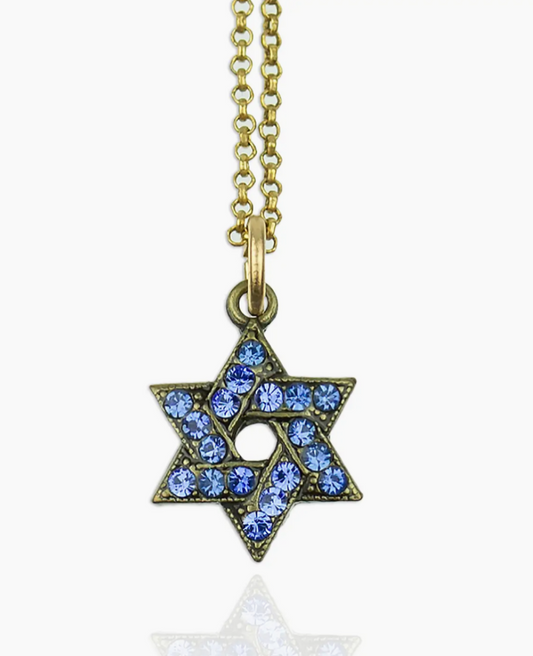 Royal Blue, Tiny Crystal Star of David Necklace
