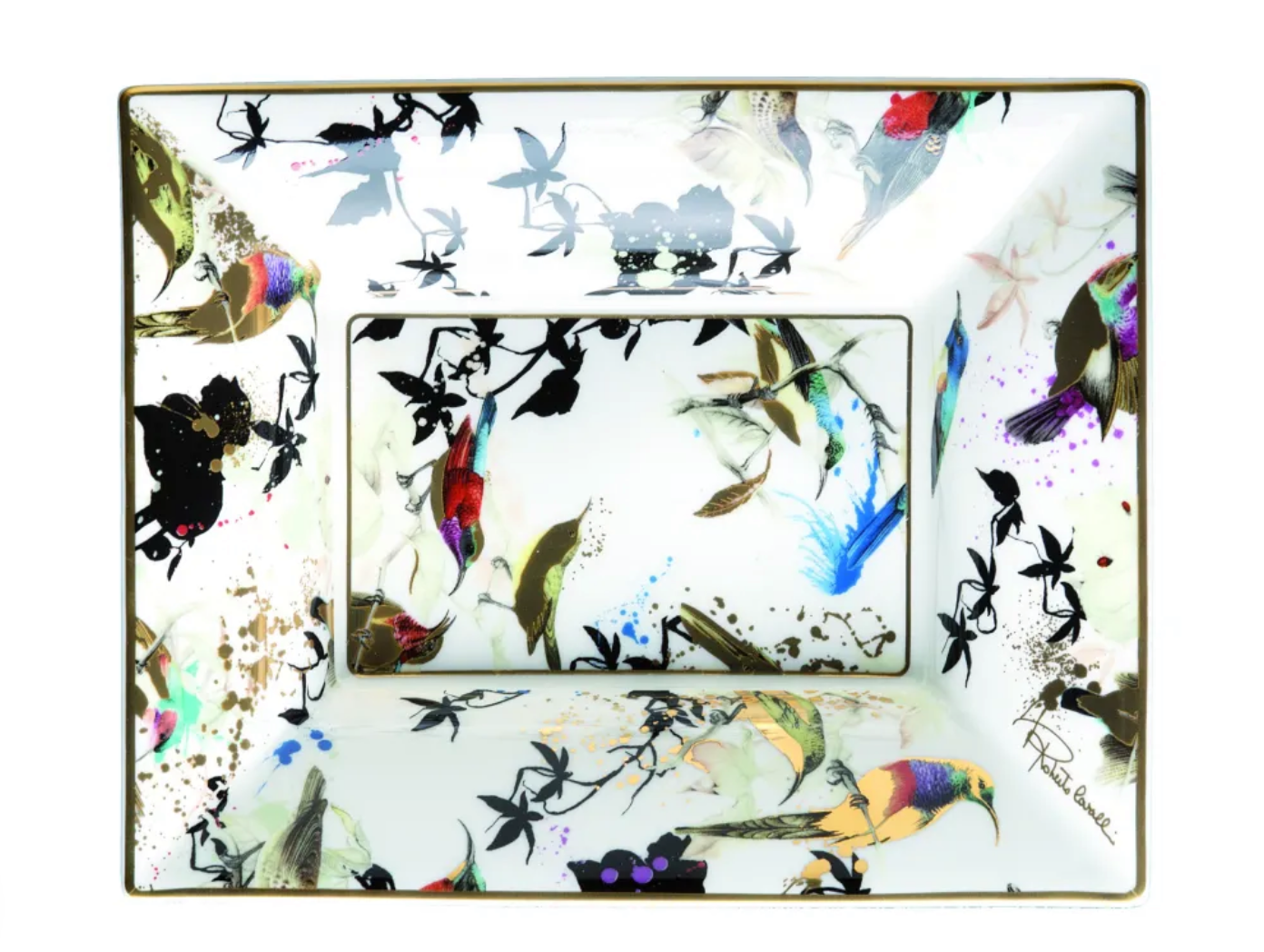 Roberto Cavalli GARDEN’S BIRDS Rectangular Tray Large 7.75" x 6.3"
