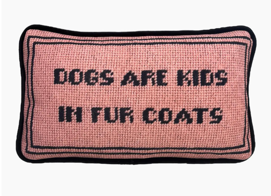 Organic cotton sateen “Dogs Are Kids in Fur Coats” toss pillow
