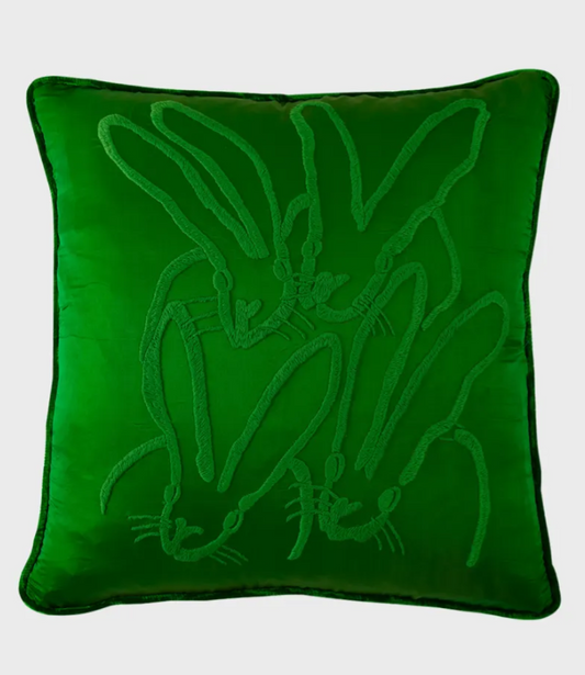 Hand-Embroidered Silk & Velvet Bunny Pillow - Fern Green