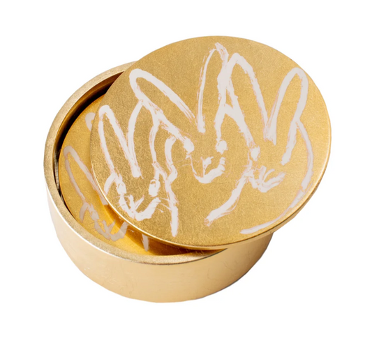 Gold Leaf Bunny Coaster Box Set with 4 Coasters