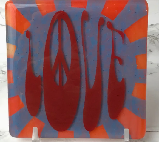 Peace Love Fused Glass 4" Single Coaster