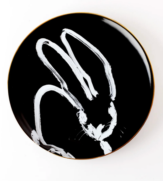 Rabbit Run Dinner Plate Black by Hunt Slonem