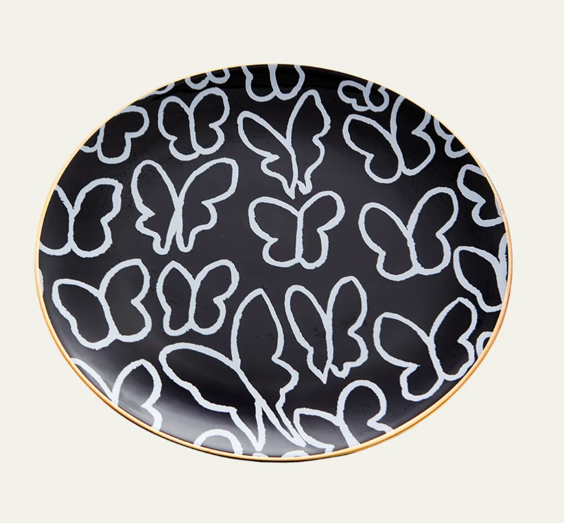BUTTERFLIES Accent Plate in Black by Hunt Slonem