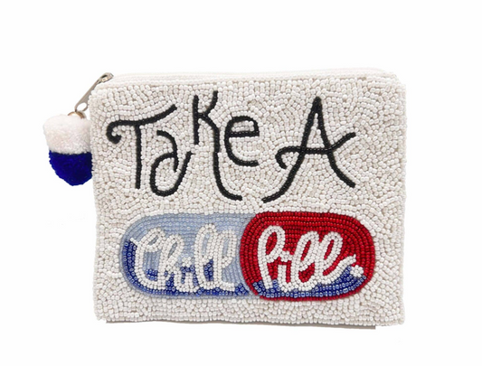 Take A Chill Pill Beaded Coin Purse