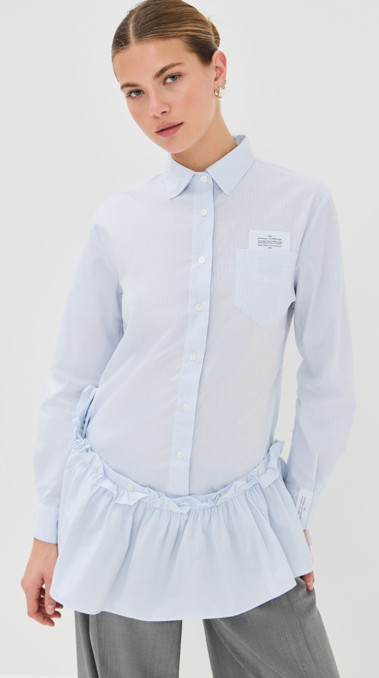 Pleated Skirt Tunic Shirt - Thin Blue By ROKH