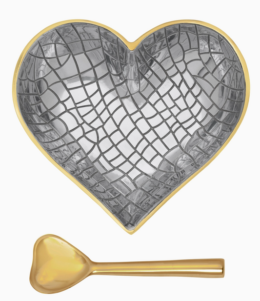 Happy Bright Gold and Silver Croco Heart with Heart Spoon