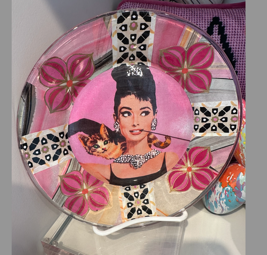 Handmade Decoupage Glass Plates "Audrey" **Exclusive**