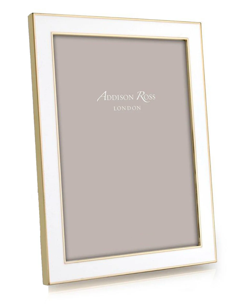 Gold Trim White Enamel Picture Frame
