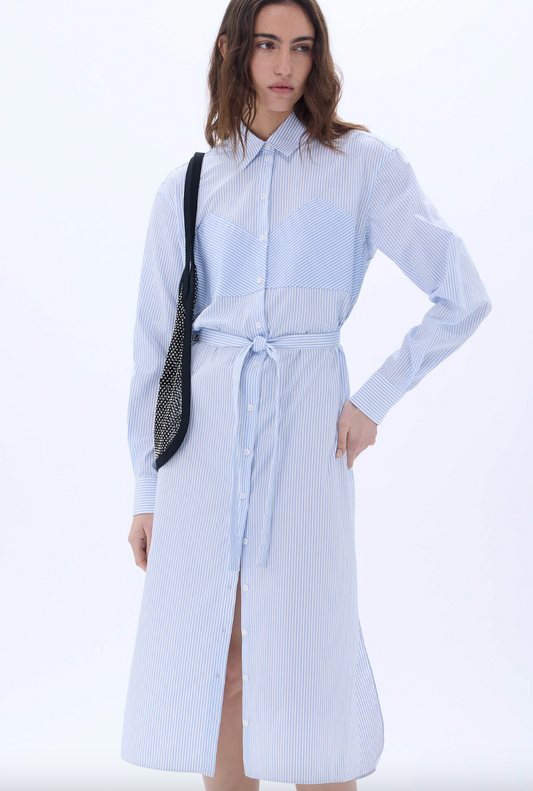 Shirt Dress Fine Stripped Long Sleeve By Sonia Rykiel