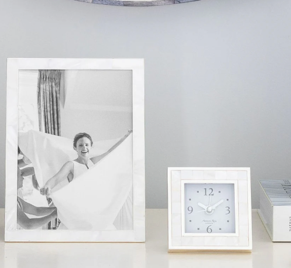 Mother of Pearl Shell & Silver Square Alarm Clock