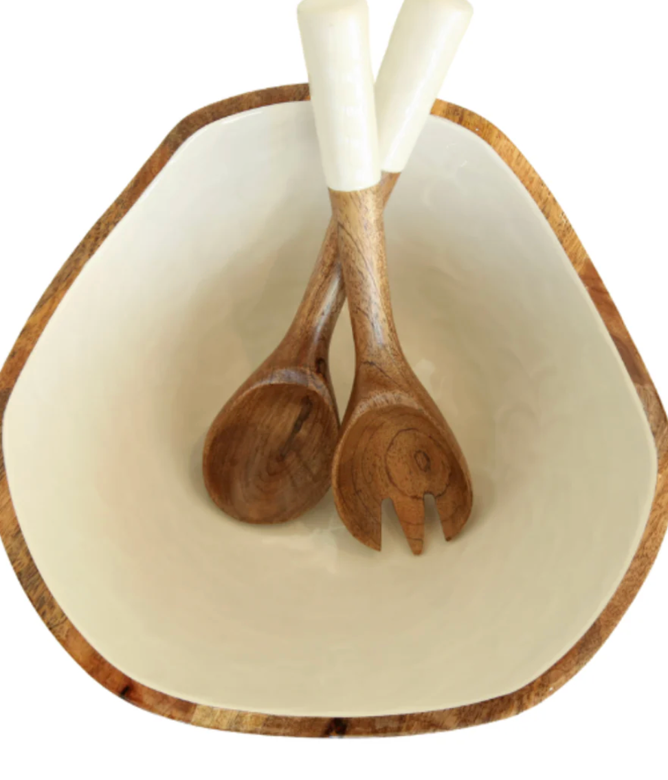 Pearlized Hand-Painted Bowl and Server Set
