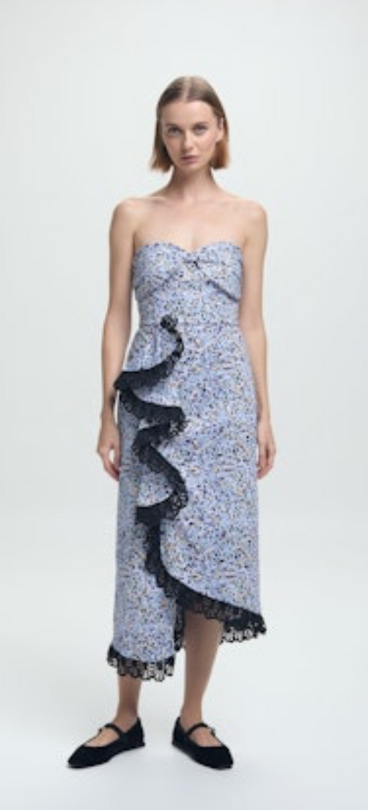 Tara Dress Blue Leopard Twill by Kika Vargas