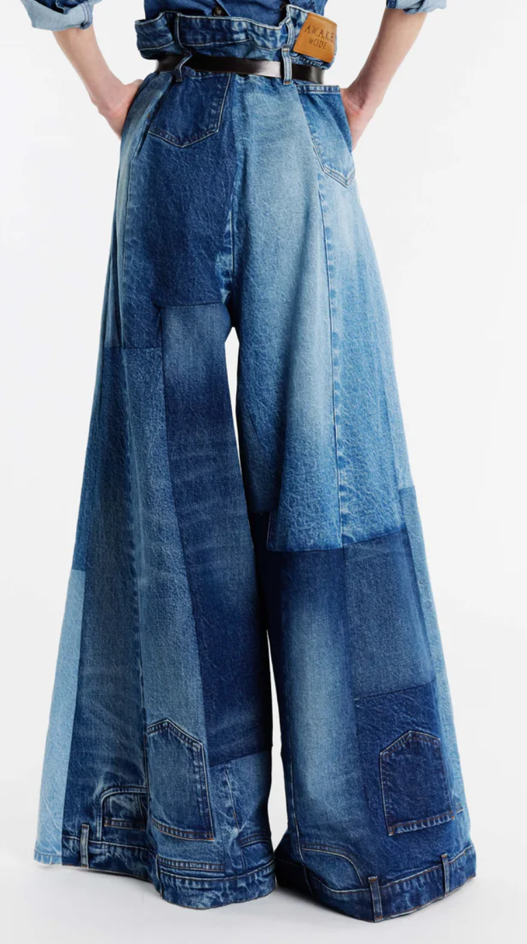 WIDE LEG DENIM PANTS MID BLUE by A.W.A.K.E. MODE