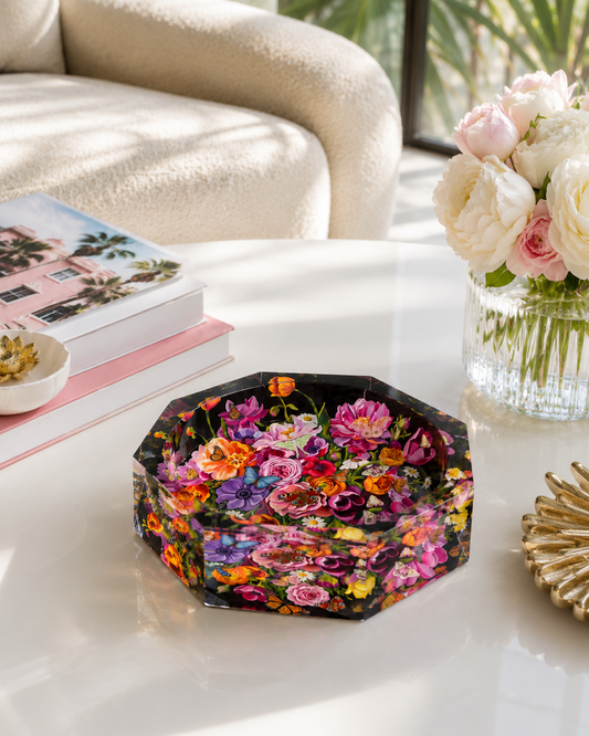 Octagon Acrylic Bowl,  Elegant Floral