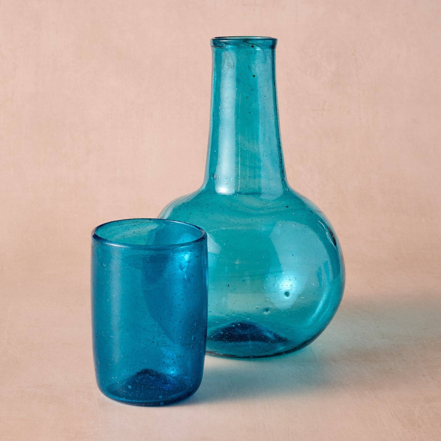 Blue Handblown Glass Carafe and Cup Set from Egypt
