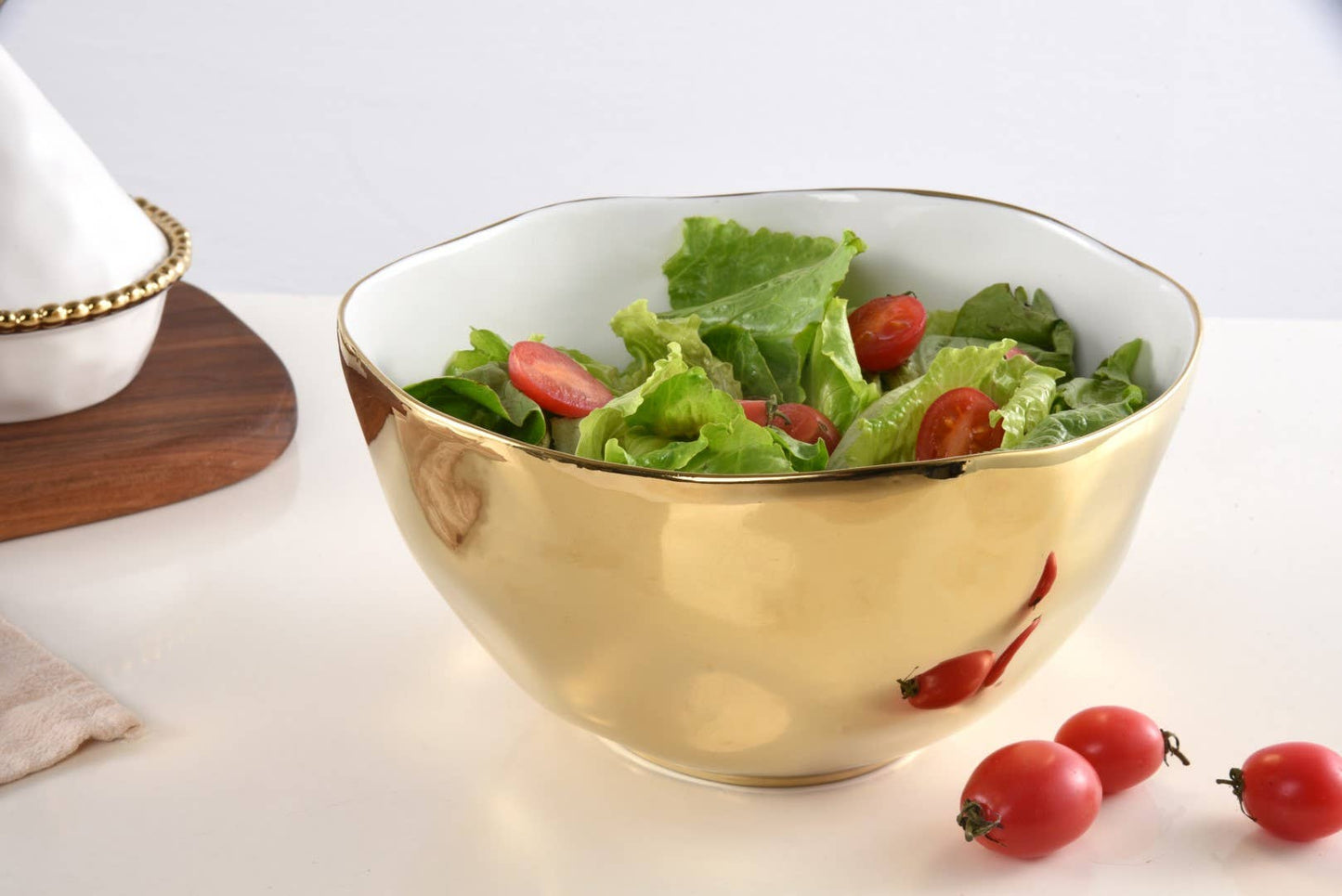 Large Gold and White Porcelain Bowl